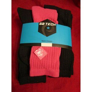 7 Pair Mens SB Tech Crew Socks Fits Shoe 6-12 Cotton Blend 6 Black 1 Pink